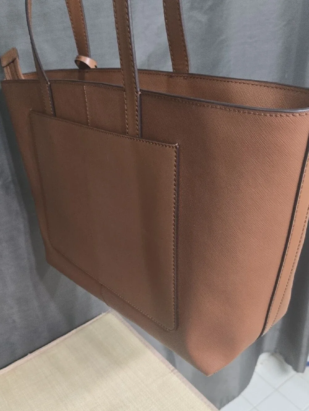 Michael Kors Brown  Leather Medium Zip Top Tote with Gold MK Charm